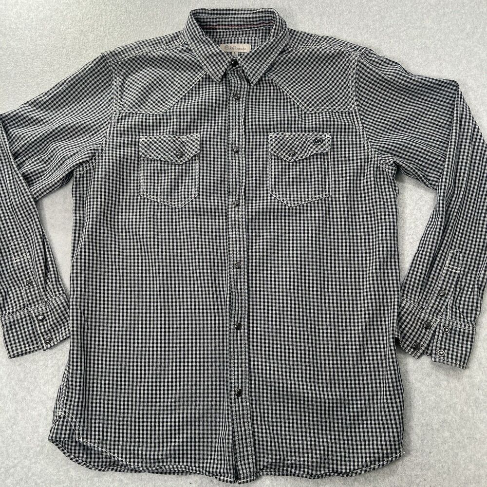Blue Ranchwear Western pearl Snap Shirt Men’s L Gray black checked gingha Cotton